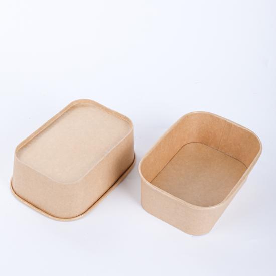 Microwavable rectangular paper bowls with lids