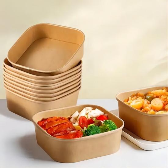 Disposable 500-1500ml customized square paper bowl